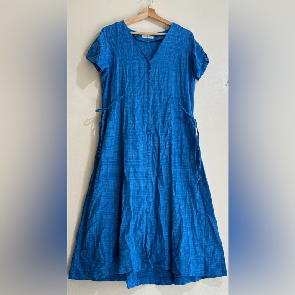 ODDBIRD Classic Blue Button-Front Midi Dress with Side Tie